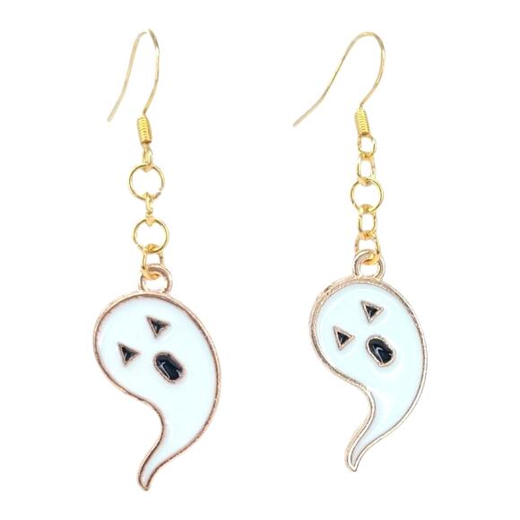 White Ghost Dangle Earrings 👻 Spooky Cute Halloween Jewelry - Picture 1 of 4